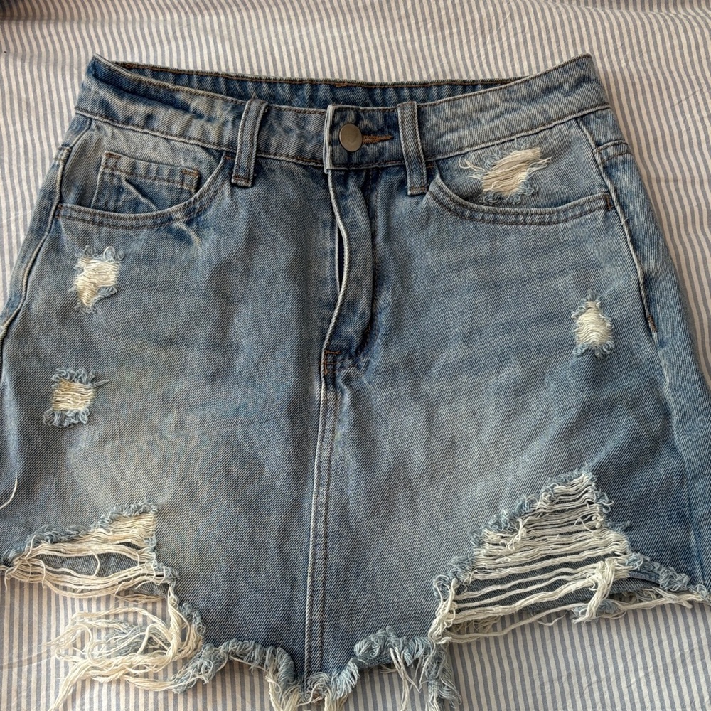 Distressed Denim Skirt